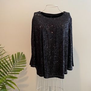 Alfani Black-sequined Swing Top / M